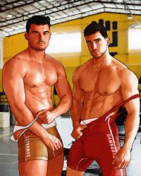 2boys bulge damnarts josh_watson male male_only muscles muscular muscular_male niccolo_neri onlyfans_model real_person singlet taking_clothes_off wrestling