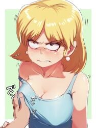 1girls angry angry_face angry_female big_ass big_breasts big_butt big_nipples blonde_female blonde_hair blush breasts brown_eyes earrings embarrassed endured_face eyeshadow groping groping_breasts jcm2 large_breasts lori_loud medium_hair nipple_bulge no_bra tank_top the_loud_house