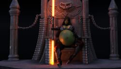 3d belly big_belly feldusk female green_skin hand_on_belly large_belly lightsaber original_character pregnant sith sitting star_wars