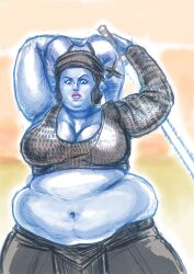 aayla_secura bbw belly big_belly big_breasts blue_skin breasts fat kawaiidebu large_breasts muffin_top obese_female overweight star_wars twi'lek