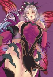 1girls bare_thighs breasts female female_only fire_emblem fire_emblem_heroes from_below heavy_breathing huge_breasts leotard long_hair looking_at_viewer looking_down multicolored_hair naughty_face nintendo open_mouth pelvic_curtain plumeria_(fire_emblem) pointy_ears ponytail pov reaching_out red_eyes revolverwingstudios sideboob smile solo thick_thighs thighs