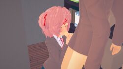 1boy 1girls 3d closed_eyes closet doki_doki_literature_club ecxreaper fellatio female human koikatsu male natsuki_(doki_doki_literature_club) oral penis