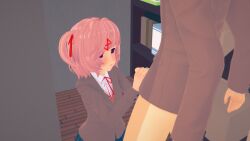 1boy 1girls 3d closet doki_doki_literature_club ecxreaper female handjob human koikatsu male natsuki_(doki_doki_literature_club)