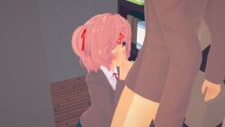 1boy 1girls 3d closet doki_doki_literature_club ecxreaper fellatio female handjob human koikatsu male natsuki_(doki_doki_literature_club) oral