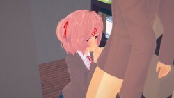 1boy 1girls 3d closet doki_doki_literature_club ecxreaper fellatio female human koikatsu male natsuki_(doki_doki_literature_club) oral penis