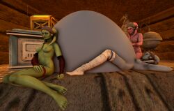 3d belly belly_rub big_belly blue_skin breasts female green_skin huge_belly nipples red_skin salamoun same_size_vore small_breasts star_wars twi'lek vore