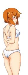 07th_expansion 1girls abridged-satoko arm_behind_back arm_grab ass blue_eyes blush bra breasts cleavage female female_only highres higurashi_no_naku_koro_ni legs looking_at_viewer looking_back medium_breasts orange_hair panties ryuuguu_rena seductive_smile short_hair sideboob smile thighs underwear white_bra white_panties