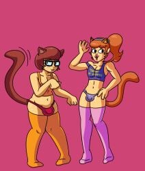 2boys bimbo bulge bulge_through_clothing cartoon_network cat_ears cat_pose cat_tail catboy chubby clothed daphne_blake dwonksa femboy freckled_skin freckles freckles_on_chest freckles_on_face freckles_on_legs freckles_on_shoulders glasses hanna-barbera male_only nerd ponytail pose posing rule_63 scooby-doo thighhighs velma_dickley velma_dinkley