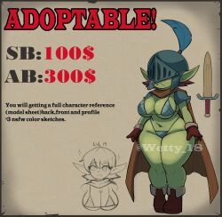 armor big_ass big_breasts bikini boots breasts chubby chubby_cheeks chubby_female dnd dnd5e gloves goblin goblin_female hips knight large_ass medieval medieval_armour plume short_hair shy slit_visor sword thong wetty_18