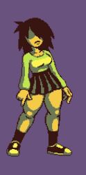 1girls aged_up deltarune deltarune_chapter_1 deltarune_chapter_2 female hair_over_one_eye human kris_(deltarune) kris_female_(deltarune) kristi_(deltaglamour) medium_hair pixel_art solo tagme thick_thighs trickster_(artist) wide_hips