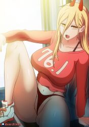 1girls big_ass big_breasts blonde_hair chainsaw_man clothing fake_breasts female female_only kami_otaku panties power_(chainsaw_man) shounen_jump thick_thighs