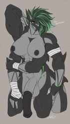 1futa 2021 4_arms abs animal_genitalia animal_humanoid anthro bandage bandages big_breasts breasts dated futa_only futanari glowing green_eyes green_hair grey_skin horsecock huge_cock multi_arm multi_limb multicolored_body multicolored_skin muscular muscular_futanari nipples second-party_source shark shark_humanoid solo_futa standing tagme tail wmdiscovery93