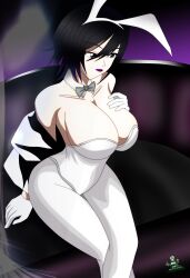 big_breasts bunny_ears bunnysuit dark_blue_hair huge_breasts milf naoki_akinama_(noir-black-shooter) noir-black-shooter oc original original_character purple_eyes short_hair white_bunnysuit white_legwear