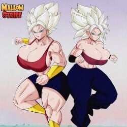 2girls abs big_breasts breasts caulifla cleavage dragon_ball dragon_ball_super female female_only huge_breasts kale large_breasts mallow_strife multiple_girls muscular_female saiyan shounen_jump super_saiyan thick_thighs