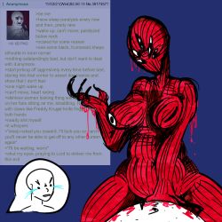 blood bodily_fluids body_horror caption claws demon duo female femdom human humor joke male male/female mammal meme mevka_(artist) monster_girl nightmare_waifu on_bottom on_top reverse_cowgirl_position riding sex shitpost skinless sleep_paralysis sleep_paralysis_demon wojak