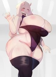 1girls anthro big_breasts blush breasts closed_eyes female horns huge_breasts kakuteki11029 legwear leotard mature mature_female mature_woman milf plump smile standing tail thick_thighs thighhighs toriel undertale voluptuous white_fur wide_hips