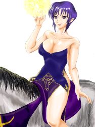 1girls bare_arms bare_legs bare_shoulders bare_thighs breasts cleavage collarbone female female_only fire_emblem fire_emblem:_the_blazing_blade horse horseback_riding large_breasts legs magic morison_no.1 nintendo open_mouth pelvic_curtain purple_eyes purple_hair riding smile solo thighs ursula_(fire_emblem) villain white_background