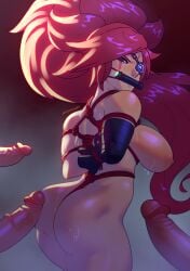 1girls 3boys amputee areolae ass baiken big_breasts bondage breasts erect_penis eye_patch female guilty_gear long_hair mouth_gag multiple_boys nipples penis playzholder red_eyes red_hair scar sideboob standing thick_thighs thighs tied tied_hands