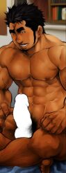 abs bara biceps big_brother big_penis bodybuilder broad_shoulders crossed_legs cum_drip daddy dilf erection hairy_legs jacking_off large_penis manly masateruteru masturbation mature_male muscles muscular muscular_male nipples pecs precum pubic_hair sideburns sitting solo_male sweat sweaty terujirou terujirou_(masateruteru) thick_eyebrows thick_legs thick_penis uncle zaddy