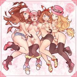 2022 4girls alternate_breast_size areolae artist_signature ass bike_shorts blonde_hair blue_eyes blush booty_shorts breast_grab breast_size_difference breast_squish breasts brown_hair erect_nipples female female_only female_pokemon_protagonist fingering_partner hat hi_res hilda_(pokemon) holding_object huge_breasts human human_only large_areolae large_ass large_breasts long_hair long_ponytail may_(pokemon) may_(pokemon_oras) multiple_girls naughty_face nintendo nipples pantyhose perfect_body pokemon pokemon_bw pokemon_bw2 pokemon_oras pokemon_protagonist pokemon_xy ponytail rosa_(pokemon) serena_(pokemon) serena_(pokemon_games) shoes short_hair short_shorts shorts smile sneakers thick_thighs thighhighs thighs tight twin_buns twintails uncensored vagina visor visor_cap white_hat wide_hips x-teal young yuri