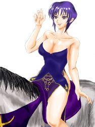 1girls bare_arms bare_legs bare_shoulders bare_thighs breasts cleavage collarbone female female_only fire_emblem fire_emblem:_the_blazing_blade horse horseback_riding large_breasts legs morison_no.1 nintendo open_mouth purple_eyes purple_hair riding smile solo thighs ursula_(fire_emblem) villain white_background