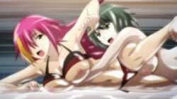 2girls catfight exposed_breasts kurea_komiyama large_breasts multiple_girls oil_wrestling oiled oiled_body oiled_skin sekai_de_ichiban_tsuyoku_naritai! wrestling yuri