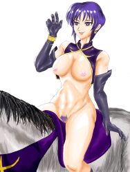 1girls alternate_version_available bare_legs bare_thighs boots breasts earrings elbow_gloves female female_only female_pubic_hair fire_emblem fire_emblem:_the_blazing_blade gloves horse horseback_riding large_breasts legs morison_no.1 nintendo nipples nude nude_female open_mouth pubic_hair purple_eyes purple_hair riding smile solo thighs ursula_(fire_emblem) villain white_background