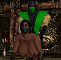 1boy 1girls 3d 3d_(artwork) black_hair breasts brown_body clothed clothed_male clothed_sex dark-skinned_female dark_skin doggy_style edenian female green_eyes green_mask jade_(mortal_kombat) lizard mask masked_male midway mortal_kombat mortal_kombat_(2011) naked netherrealm_studios ninja nude_female ponytail reptile_(mortal_kombat) scalie scalie_humanoid sulkstr00ng unfinished unseen_male_face xnalara xps