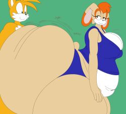 1boy 1girls aged_up anthro ass ass_jiggle belly bestthe big_ass big_breasts big_butt breasts butt butt_jiggle canid canine cream_the_rabbit denizen1414 duo female fox huge_ass huge_butt hyper hyper_ass hyper_butt jiggle lagomorph larger_female leporid male mammal motion_lines pressing rabbit sega smaller_male sonic_(series) sonic_the_hedgehog_(series) tails thick_thighs wobble