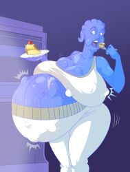 1girls alien asari belly big_belly big_breasts blue_skin breast_pregnancy breasts eating female female_only fetal_movement food huge_belly huge_breasts large_belly liara_t'soni mass_effect nipple_bulge plus1b pregnancy_cravings pregnant thick_thighs veiny_belly wide_hips