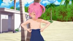 1girls 3d beach breasts closed_eyes doki_doki_literature_club female female_only koikatsu natsuki_(doki_doki_literature_club) nipples quarantine69 solo