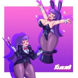 big_breasts bunny_ears bunny_girl bunny_tail bunnysuit cartoon_network dc dc_comics dc_super_hero_girls kenergi purple_eyes purple_hair shiny_skin two_tone_hair zatanna zee_zatara