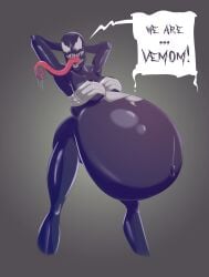 alien belly big_belly big_breasts breasts drool female huge_belly long_tongue marvel monster_girl plus1b pregnant saliva sharp_teeth she-venom spider-man_(series) symbiote