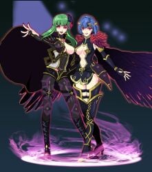 alternate_costume cape catria_(fire_emblem) cleavage corrupted corruption enchantress female female_only fire_emblem fire_emblem_echoes:_shadows_of_valentia harrier_(fire_emblem) heels isobe_winding mask nintendo palla_(fire_emblem) revealing_clothes