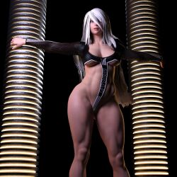 1girls 3d athletic_female curvy freedomcosplay2021 long_hair muscular_thighs nier:_automata sling_bikini solo thick_thighs underboob white_hair yorha_a2