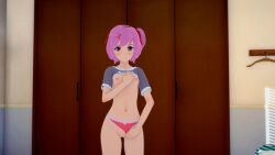 1girls 3d bedroom breasts doki_doki_literature_club female female_only koikatsu looking_at_viewer natsuki_(doki_doki_literature_club) nipples pussy quarantine69 solo