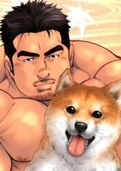 1male abs bara beard biceps big_brother bodybuilder broad_shoulders close-up daddy dilf dog facial_hair looking_at_viewer male_focus male_only manly masateruteru masculine mature_male muscles muscular muscular_male mustache nipples pecs shiba_inu sideburns terujirou terujirou_(masateruteru) thick_eyebrows uncle year_of_the_dog zaddy