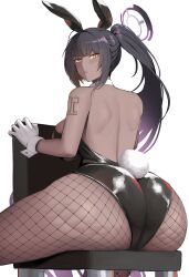 1girls 2022 ass ass_focus ass_shot black_hair black_leotard blue_archive breasts brown_skin bunny_ears bunny_girl bunny_tail bunnysuit dark-skinned_female dark_skin ethan69_(artist) female female_only fishnets highleg_leotard huge_ass karin_(blue_archive) karin_(bunny)_(blue_archive) leotard long_hair sideboob simple_background thick_thighs thighs yellow_eyes