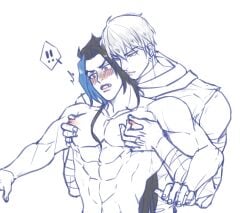 2boys big_breasts black_hair blue_hair blush boy forced gay gay_domination gay_sex grabbing kayn league_of_legends long_hair male male_only muscular muscular_arms muscular_male nipple_bulge nipple_grab nipples red_eyes rhoi riot_games shocked six_pack size_difference twink white_hair yellow_eyes young zed