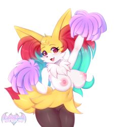 2022 absurd_res anthro areola big_breasts braixen breasts digital_media_(artwork) eyebrows eyelashes fangs female genitals hi_res kitsuumi nintendo nipples open_mouth pokémon_(species) pokemon pokemon_(species) pom_poms pussy simple_background solo video_games white_background