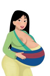 areola_slip asian asian_female belly big_belly big_breasts black_hair breasts disney disney_princess fa_mulan female mulan pregnant shab-eru white_background