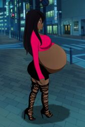 1girls ass belly big_ass big_belly big_breasts black_hair breasts bubble_butt dark-skinned_female dark_skin female high_heels large_breasts latina michiko_malandro michiko_to_hatchin pregnant shab-eru solo_female