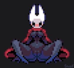 arthropod blush breasts cloak clothing digital_media_(artwork) embarrassed female genitals hollow_knight hornet_(hollow_knight) low_res mostly_nude pixel_(artwork) pixel_art presenting pussy snaif solo spread_legs spreading team_cherry video_games