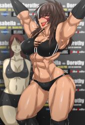 2girls abs big_breasts brown_hair dorothy_(zokusuke) multiple_girls muscular_female original smiling zokusuke