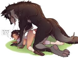 2boys anal anthro bestiality big_dom_small_sub boy_scout brown_hair cum_in_ass cum_inside doggy_style ejaculation english_text fangs furry green_eyes hand_on_another's_head happy_sex looking_at_another looking_back male_on_femboy nashtea on_grass on_ground open_mouth outdoors saliva_on_face saliva_trail sex shoes short_hair size_difference socks speech_bubble tagme tongue_out werewolf willatasticnsfw yaoi yellow_eyes