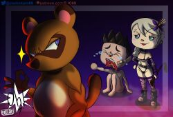 2022 animal_crossing animal_crossing_boy animal_crossing_girl bedroom_eyes black_hair blue_eyes boots brown_fur clothing crying digital_media_(artwork) dominatrix flower green_eyes human jackintaro nintendo nude open_mouth piercing piercings raccoon simple_background stockings tom_nook villager_(animal_crossing) whip white_hair