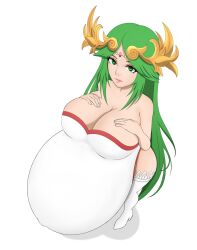 belly big_belly big_breasts breasts cleavage female green_hair kid_icarus large_belly large_breasts palutena pregnant shab-eru