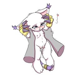 bandai_namco blush bodily_fluids cum cum_in_pussy cum_inside digimon digimon_(species) duo female fyoshi gatomon genital_fluids genitals hi_res male male/female nude pussy simple_background size_difference smaller_female tears tongue tongue_out white_background white_body