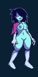 1girls aged_up belly_button blue_nipples blue_skin deltarune deltarune_chapter_1 deltarune_chapter_2 edit exposed_breasts exposed_nipples exposed_pussy female hair_over_one_eye kris_(deltarune) kris_female_(deltarune) kristi_(deltaglamour) medium_hair pixel_art rule_63 solo tagme thick_thighs trickster_(artist) wide_hips