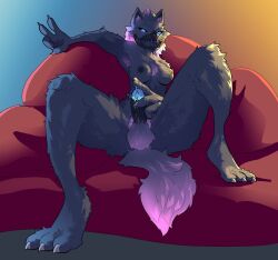 anthro fur furry futa_only futanari lewdbler paws precum tail wolf wolf_ears